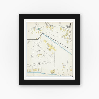 Old map wall art mockup — black gallery frame with white mat — Sanborn Fire Insurance Map from Nantucket, Nantucket County, Massachusetts (1892), Sheet #0004