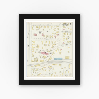 Old map wall art mockup — black gallery frame with white mat — Sanborn Fire Insurance Map from Brockport, Monroe County, New York (1898), Sheet #0005