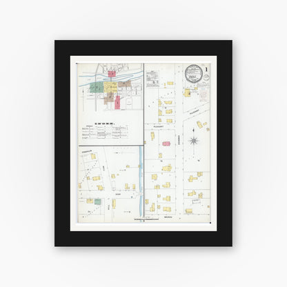 Old map wall art mockup — black gallery frame with white mat — Sanborn Fire Insurance Map from Omro, Winnebago County, Wisconsin (1900), Sheet #0001