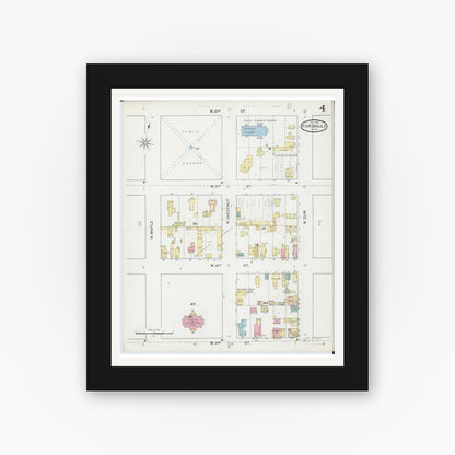 Old map wall art mockup — black gallery frame with white mat — Sanborn Fire Insurance Map from Faribault, Rice County, Minnesota (1893), Sheet #0004