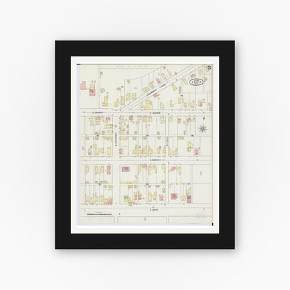 Old map wall art mockup — black gallery frame with white mat — Sanborn Fire Insurance Map from Xenia, Greene County, Ohio (1895), Sheet #0003