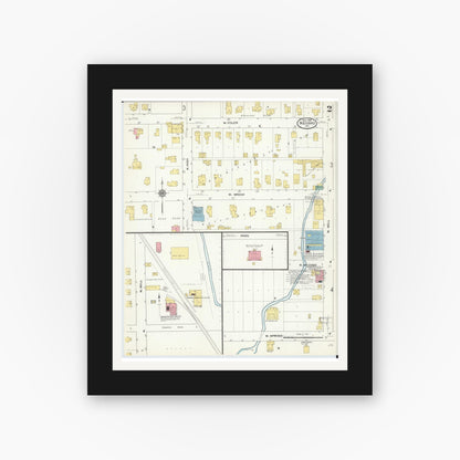 Old map wall art mockup — black gallery frame with white mat — Sanborn Fire Insurance Map from Neosho, Newton County, Missouri (1909), Sheet #0002