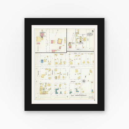 Old map wall art mockup — black gallery frame with white mat — Sanborn Fire Insurance Map from Seguin, Guadalupe County, Texas (1906), Sheet #0005