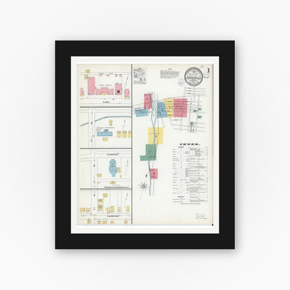 Old map wall art mockup — black gallery frame with white mat — Sanborn Fire Insurance Map from Coatesville, Chester County, Pennsylvania (1902) - Complete Map Set