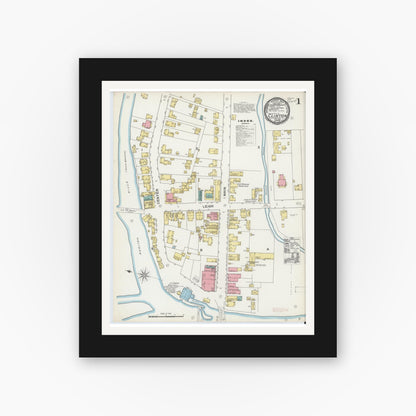 Old map wall art mockup — black gallery frame with white mat — Sanborn Fire Insurance Map from Clinton, Hunterdon County, New Jersey (1892) - Complete Map Set