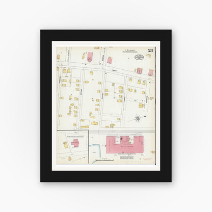 Old map wall art mockup — black gallery frame with white mat — Sanborn Fire Insurance Map from Chicopee, Hampden County, Massachusetts (1902), Sheet #0023