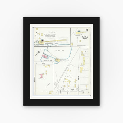 Old map wall art mockup — black gallery frame with white mat — Sanborn Fire Insurance Map from Alpena, Alpena County, Michigan (1910), Sheet #0031