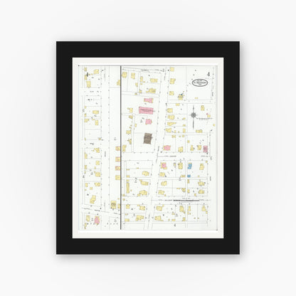 Old map wall art mockup — black gallery frame with white mat — Sanborn Fire Insurance Map from Fort Recovery, Mercer County, Ohio (1927), Sheet #0004
