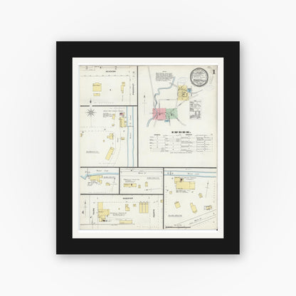 Old map wall art mockup — black gallery frame with white mat — Sanborn Fire Insurance Map from Forestville, Chautauqua County, New York (1898), Sheet #0001