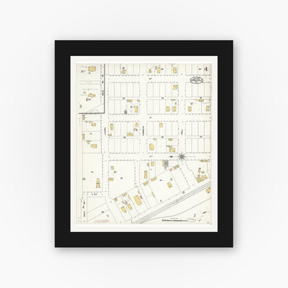 Old map wall art mockup — black gallery frame with white mat — Sanborn Fire Insurance Map from Arbuckle, Colusa County, California (1907), Sheet #0004
