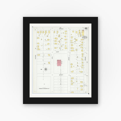 Old map wall art mockup — black gallery frame with white mat — Sanborn Fire Insurance Map from Appleton, Outagamie County, Wisconsin (1901), Sheet #0019