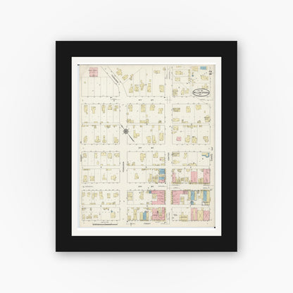 Old map wall art mockup — black gallery frame with white mat — Sanborn Fire Insurance Map from Willow Springs, Howell County, Missouri (1914), Sheet #0002