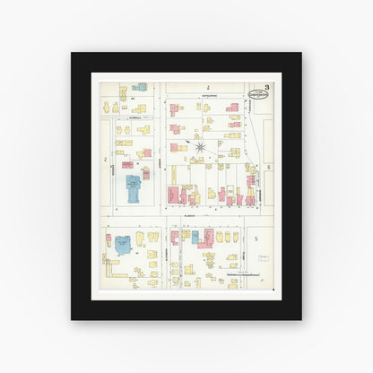 Old map wall art mockup — black gallery frame with white mat — Sanborn Fire Insurance Map from Canandaigua, Ontario County, New York (1904), Sheet #0003