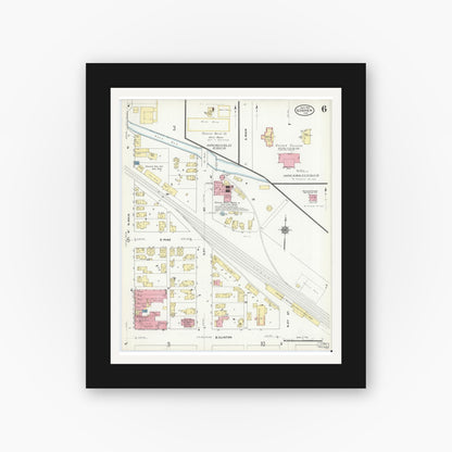 Old map wall art mockup — black gallery frame with white mat — Sanborn Fire Insurance Map from Goshen, Elkhart County, Indiana (1910), Sheet #0006