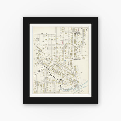 Old map wall art mockup — black gallery frame with white mat — Sanborn Fire Insurance Map from Millville, Cumberland County, New Jersey (1915), Sheet #0008