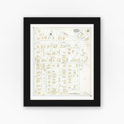 Old map wall art mockup — black gallery frame with white mat — Sanborn Fire Insurance Map from Norwalk, Huron County, Ohio (1911), Sheet #0012