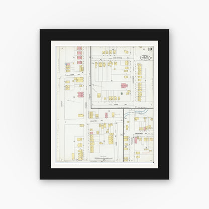 Old map wall art mockup — black gallery frame with white mat — Sanborn Fire Insurance Map from Passaic, Passaic County, New Jersey (1899), Sheet #0010