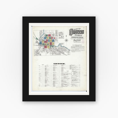 Old map wall art mockup — black gallery frame with white mat — Sanborn Fire Insurance Map from Owosso, Shiawassee County, Michigan (1908), Sheet #0001