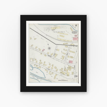 Old map wall art mockup — black gallery frame with white mat — Sanborn Fire Insurance Map from Orange, Franklin County, Massachusetts (1889), Sheet #0002