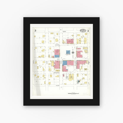 Old map wall art mockup — black gallery frame with white mat — Sanborn Fire Insurance Map from Rockwall, Rockwall County, Texas (1923), Sheet #0003