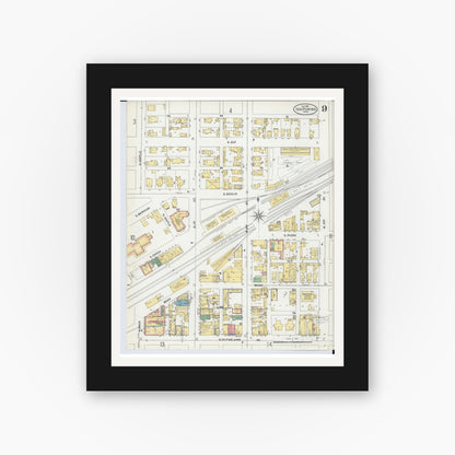 Old map wall art mockup — black gallery frame with white mat — Sanborn Fire Insurance Map from Ishpeming, Marquette County, Michigan (1904), Sheet #0009