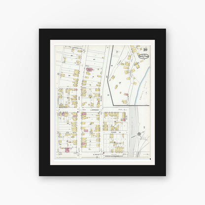 Old map wall art mockup — black gallery frame with white mat — Sanborn Fire Insurance Map from Middletown, Dauphin County, Pennsylvania (1920), Sheet #0010