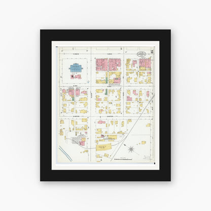 Old map wall art mockup — black gallery frame with white mat — Sanborn Fire Insurance Map from London, Madison County, Ohio (1901), Sheet #0002