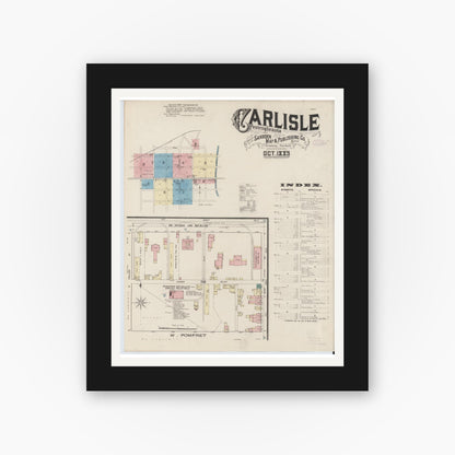 Old map wall art mockup — black gallery frame with white mat — Sanborn Fire Insurance Map from Carlisle, Cumberland County, Pennsylvania (1885) - Complete Map Set