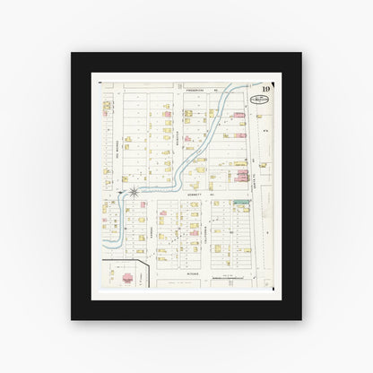 Old map wall art mockup — black gallery frame with white mat — Sanborn Fire Insurance Map from Fort Madison, Lee County, Iowa (1894), Sheet #0019