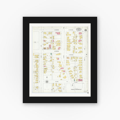 Old map wall art mockup — black gallery frame with white mat — Sanborn Fire Insurance Map from Goshen, Elkhart County, Indiana (1905), Sheet #0015