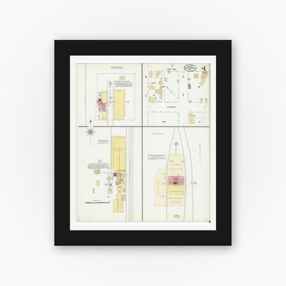 Old map wall art mockup — black gallery frame with white mat — Sanborn Fire Insurance Map from Hearne, Robertson County, Texas (1906), Sheet #0004