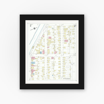 Old map wall art mockup — black gallery frame with white mat — Sanborn Fire Insurance Map from Lowell, Washington County, Ohio (1948), Sheet #0002