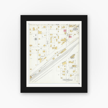 Old map wall art mockup — black gallery frame with white mat — Sanborn Fire Insurance Map from Malden, Dunklin County, Missouri (1906), Sheet #0004