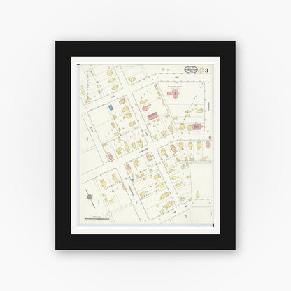 Old map wall art mockup — black gallery frame with white mat — Sanborn Fire Insurance Map from Kingston, Ross County, Ohio (1915), Sheet #0003