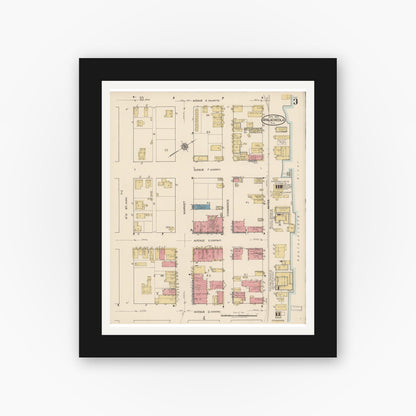 Old map wall art mockup — black gallery frame with white mat — Sanborn Fire Insurance Map from Apalachicola, Franklin County, Florida (1922), Sheet #0003