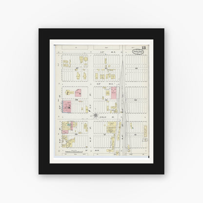 Old map wall art mockup — black gallery frame with white mat — Sanborn Fire Insurance Map from Ashland, Ashland County, Wisconsin (1890), Sheet #0013