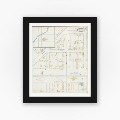 Old map wall art mockup — black gallery frame with white mat — Sanborn Fire Insurance Map from Morrisonville, Christian County, Illinois (1894), Sheet #0002
