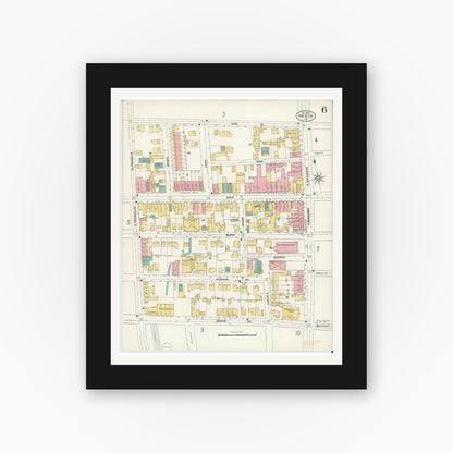 Old map wall art mockup — black gallery frame with white mat — Sanborn Fire Insurance Map from Nyack, Rockland County, New York. (1903), Sheet #0006