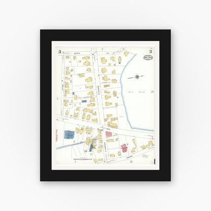 Old map wall art mockup — black gallery frame with white mat — Sanborn Fire Insurance Map from Melrose, Middlesex County, Massachusetts (1923), Sheet #0003