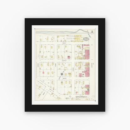 Old map wall art mockup — black gallery frame with white mat — Sanborn Fire Insurance Map from Gillespie, Macoupin County, Illinois (1913), Sheet #0002