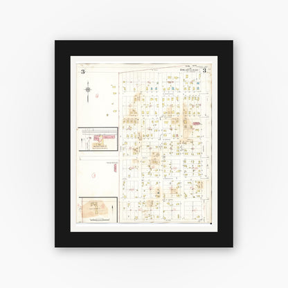 Old map wall art mockup — black gallery frame with white mat — Sanborn Fire Insurance Map from Marengo, Iowa County, Iowa (1942), Sheet #0003