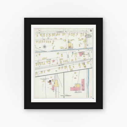 Old map wall art mockup — black gallery frame with white mat — Sanborn Fire Insurance Map from Sharon, Mercer County, Pennsylvania (1893), Sheet #0005