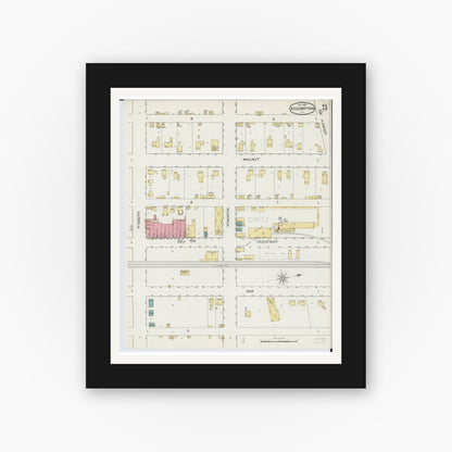 Old map wall art mockup — black gallery frame with white mat — Sanborn Fire Insurance Map from Assumption, Christian County, Illinois (1893), Sheet #0003