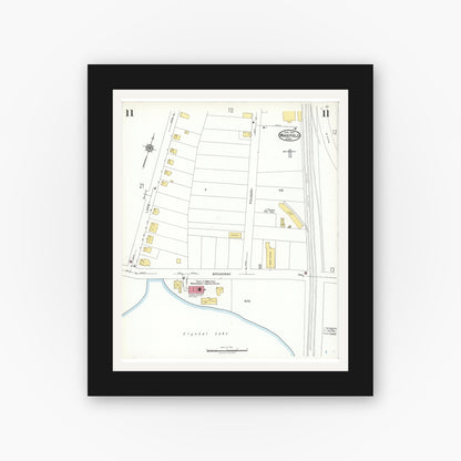 Old map wall art mockup — black gallery frame with white mat — Sanborn Fire Insurance Map from Wakefield, Middlesex County, Massachusetts (1923), Sheet #0011