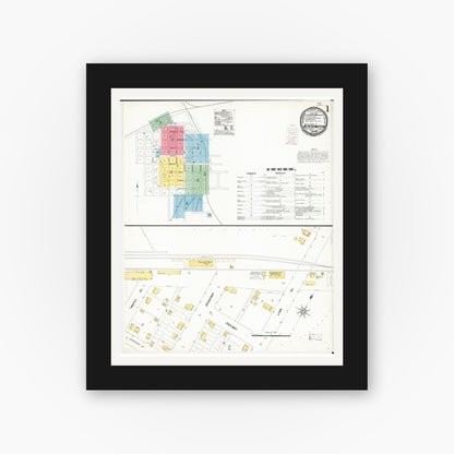 Old map wall art mockup — black gallery frame with white mat — Sanborn Fire Insurance Map from New Hampton, Chickasaw County, Iowa (1900) â€” Complete Set