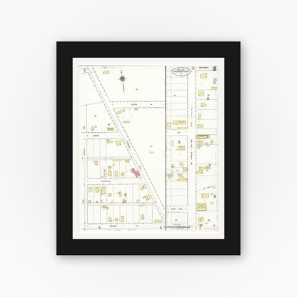 Old map wall art mockup — black gallery frame with white mat — Sanborn Fire Insurance Map from Mountain View, Santa Clara County, California (1921), Sheet #0003