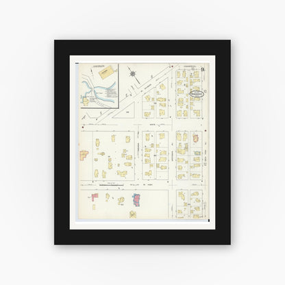 Old map wall art mockup — black gallery frame with white mat — Sanborn Fire Insurance Map from Dowagiac, Cass County, Michigan (1913), Sheet #0009