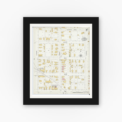Old map wall art mockup — black gallery frame with white mat — Sanborn Fire Insurance Map from Eaton, Preble County, Ohio (1899), Sheet #0003