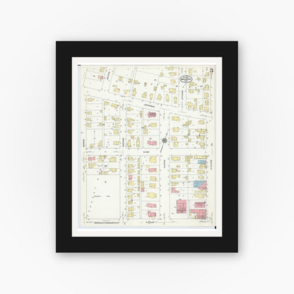 Old map wall art mockup — black gallery frame with white mat — Sanborn Fire Insurance Map from Wauseon, Fulton County, Ohio (1910), Sheet #0003
