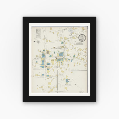 Old map wall art mockup — black gallery frame with white mat — Sanborn Fire Insurance Map from Mokelumne Hill, Calaveras County, California (1898), Sheet #0001